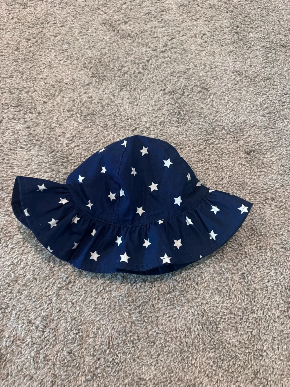 Carter's Navy and White Star Ruffle Sun Hat Baby beach hat Size 12-24 months